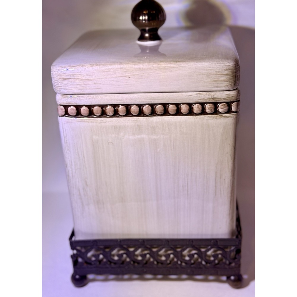 Godinger Beaded Canister Set of 2 Metal Scroll Stand Farmhouse - Picture 4 of 16